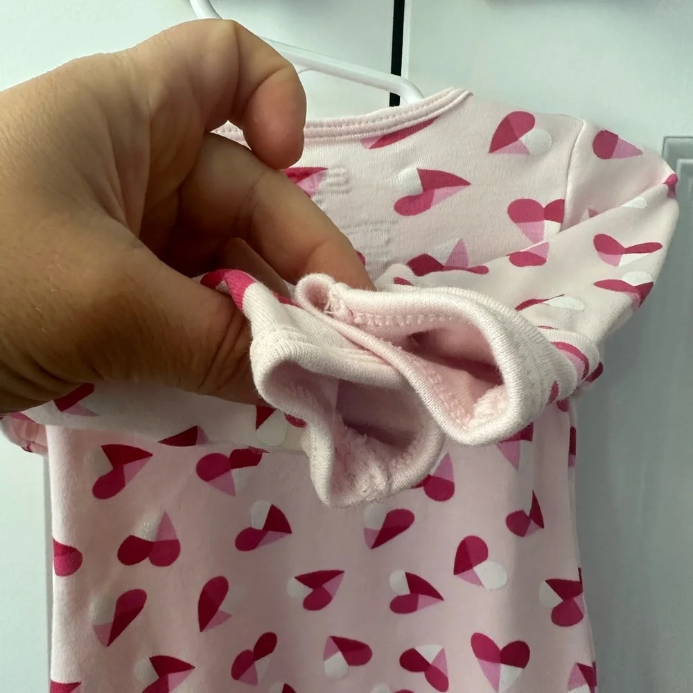 Easy Magnetic Close Pink Hearts Footie (Size 0-3 Months)